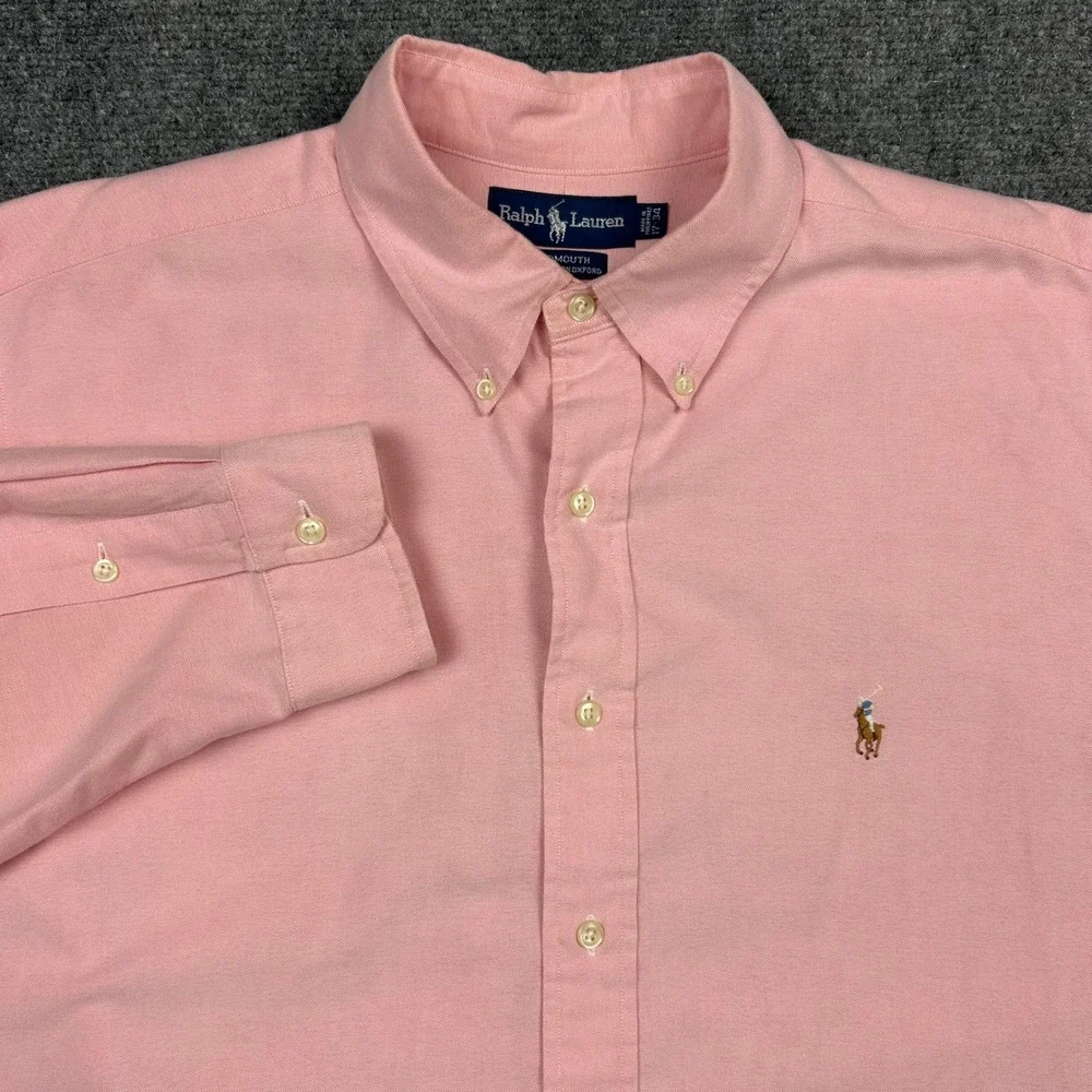 Ralph Lauren Yarmouth Shirt Men 17-34 Pink Oxford Button Down Classic Flesh Pony